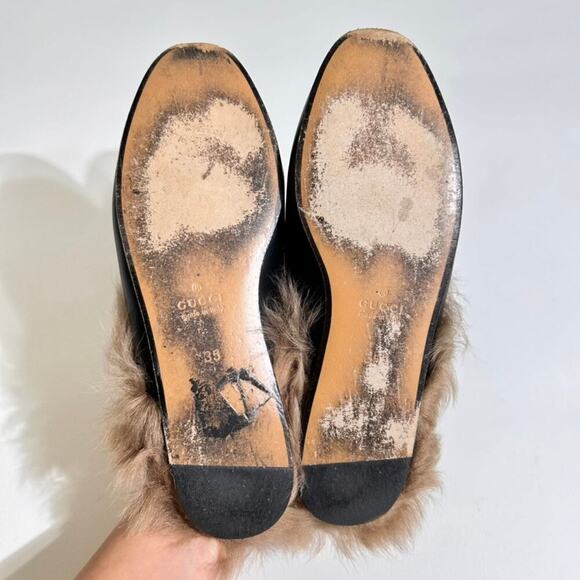 Gucci Fur Lined Embroidered Flower Horsebit Princetown Mules Michele Gigi Hadid - Picture 12 of 14